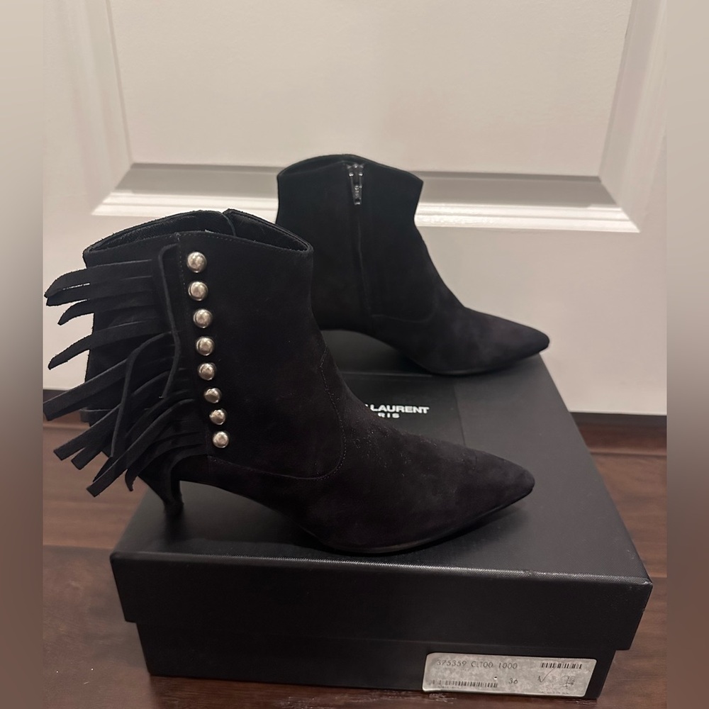 Saint Laurent Black Suede Ankle Boots | Size 36 - like new